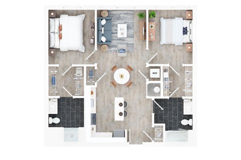 Floor plan for 2 beds, 2 baths, 960 sqft